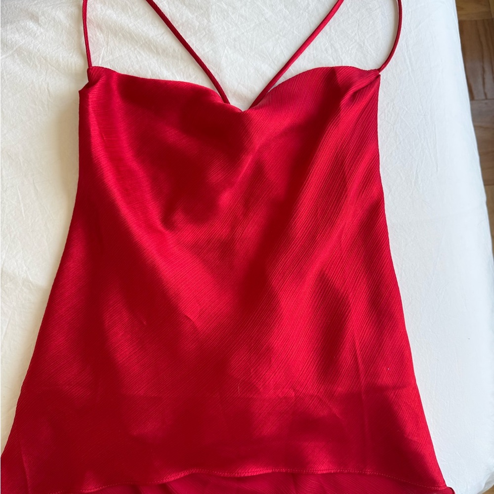 Lulu's Red Satin Cowl Neck Tank